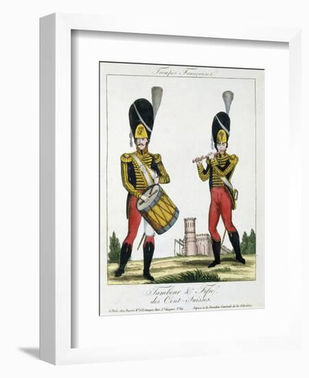 Swiss Guard, Tambour and Fife Players, C.1790 (Colour Litho)-French-Framed Giclee Print