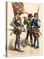 Swiss Knight Carrying the Flag of Berne, with a Fifer and Drummer, 1400s-null-Stretched Canvas