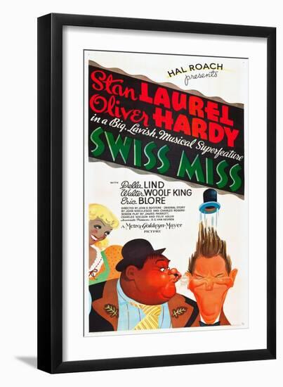 SWISS MISS, l-r: Oliver Hardy, Stan Laurel on poster art, 1938-null-Framed Art Print