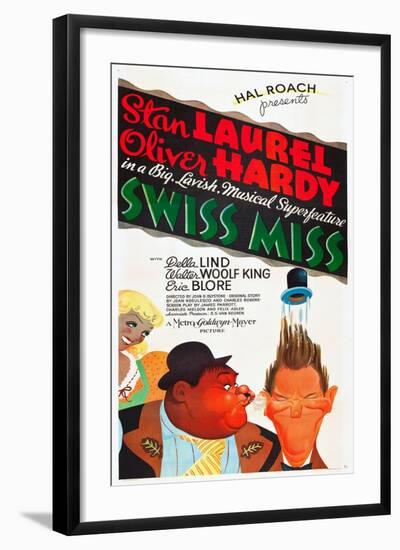 SWISS MISS, l-r: Oliver Hardy, Stan Laurel on poster art, 1938-null-Framed Art Print