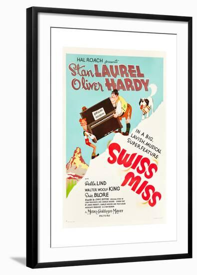 Swiss Miss, Stan Laurel, Oliver Hardy on US poster art, 1938-null-Framed Premium Giclee Print