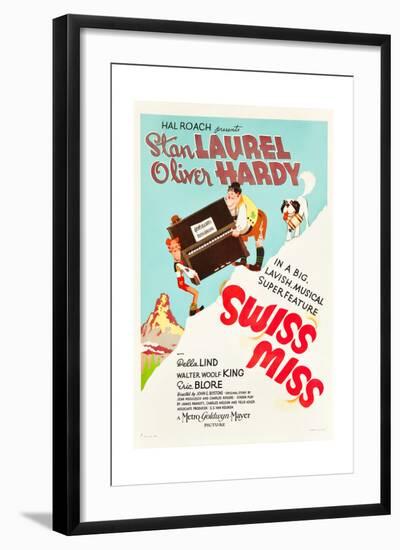 Swiss Miss, Stan Laurel, Oliver Hardy on US poster art, 1938-null-Framed Art Print