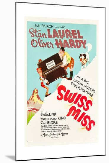 Swiss Miss, Stan Laurel, Oliver Hardy on US poster art, 1938-null-Mounted Art Print