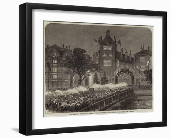 Swiss National Festival at Geneva, Old Clocktower with Fountain Illuminated-null-Framed Giclee Print