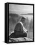 Swiss Psychiatrist Dr. Carl Jung Sitting on Stone Wall Overlooking Lake Zurich-Dmitri Kessel-Framed Stretched Canvas