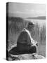 Swiss Psychiatrist Dr. Carl Jung Sitting on Stone Wall Overlooking Lake Zurich-Dmitri Kessel-Stretched Canvas