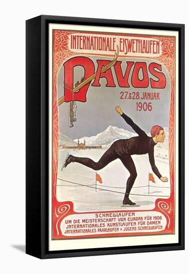 Swiss Speed Skating Poster, Davos-null-Framed Stretched Canvas