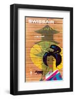 Swissair to Japan, Tokyo - Painted Wooden Store-Donald Brun-Framed Art Print