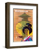 Swissair to Japan, Tokyo - Painted Wooden Store-Donald Brun-Framed Art Print