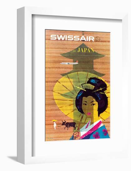 Swissair to Japan, Tokyo - Painted Wooden Store-Donald Brun-Framed Art Print