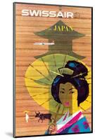 Swissair to Japan, Tokyo - Painted Wooden Store-Donald Brun-Mounted Art Print