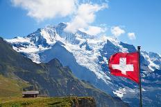 Swiss Flag on the Top of Mannlichen (Jungfrau Region, Bern, Switzerland)-swisshippo-Photographic Print
