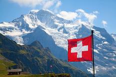 Swiss Flag on the Top of Mannlichen (Jungfrau Region, Bern, Switzerland)-swisshippo-Photographic Print