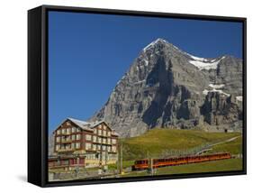 Switzerland, Bern Canton, Kleine Scheidegg, Jungfraubahn Train and the Eiger North Face-Jamie And Judy Wild-Framed Stretched Canvas