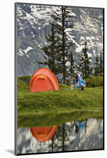 Switzerland, Canton Wallis, Bernese Oberland, Gro§e Scheidegg, Woman, Tent, Camping, Cook-Rainer Mirau-Mounted Photographic Print