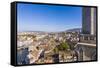 Switzerland, Canton Zurich, Zurich, City Centre, River Limmat, Steeple Great Cathedral-Werner Dieterich-Framed Stretched Canvas