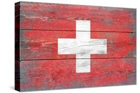 Switzerland Country Flag - Barnwood Painting-Lantern Press-Stretched Canvas