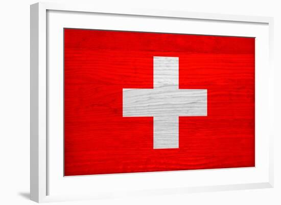 Switzerland Flag Design with Wood Patterning - Flags of the World Series-Philippe Hugonnard-Framed Art Print