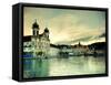 Switzerland, Lucern (Luzern), Jesuit Church and River Reuss-Michele Falzone-Framed Stretched Canvas