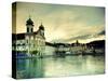 Switzerland, Lucern (Luzern), Jesuit Church and River Reuss-Michele Falzone-Stretched Canvas