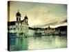 Switzerland, Lucern (Luzern), Jesuit Church and River Reuss-Michele Falzone-Stretched Canvas