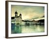 Switzerland, Lucern (Luzern), Jesuit Church and River Reuss-Michele Falzone-Framed Photographic Print