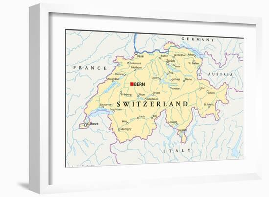 Switzerland Political Map-Peter Hermes Furian-Framed Art Print