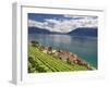 Switzerland, Vaud, Lavaux Vineyards, St; Saphorin Village and Lac Leman / Lake Geneva-Michele Falzone-Framed Photographic Print