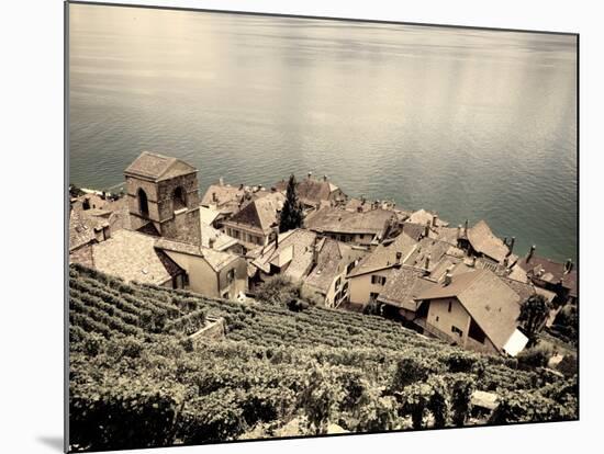 Switzerland, Vaud, Lavaux Vineyards, St; Saphorin Village and Lac Leman / Lake Geneva-Michele Falzone-Mounted Photographic Print