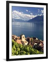 Switzerland, Vaud, Lavaux Vineyards, St; Saphorin Village and Lac Leman / Lake Geneva-Michele Falzone-Framed Photographic Print