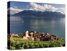 Switzerland, Vaud, Lavaux Vineyards, St; Saphorin Village and Lac Leman / Lake Geneva-Michele Falzone-Stretched Canvas