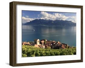 Switzerland, Vaud, Lavaux Vineyards, St; Saphorin Village and Lac Leman / Lake Geneva-Michele Falzone-Framed Photographic Print