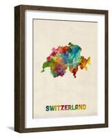 Switzerland Watercolor Map-Michael Tompsett-Framed Art Print