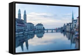 Switzerland, Zurich. Zurich Historic Quarter over the Limmat River.-Ken Scicluna-Framed Stretched Canvas