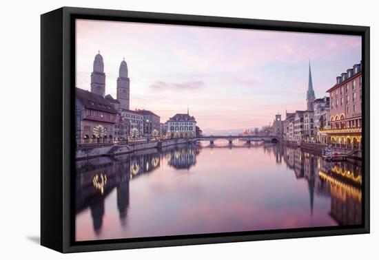 Switzerland, Zurich. Zurich Historic Quarter over the Limmat River.-Ken Scicluna-Framed Stretched Canvas