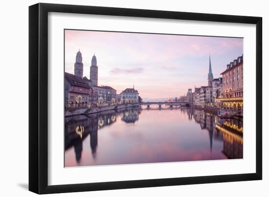 Switzerland, Zurich. Zurich Historic Quarter over the Limmat River.-Ken Scicluna-Framed Photographic Print