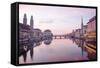 Switzerland, Zurich. Zurich Historic Quarter over the Limmat River.-Ken Scicluna-Framed Stretched Canvas