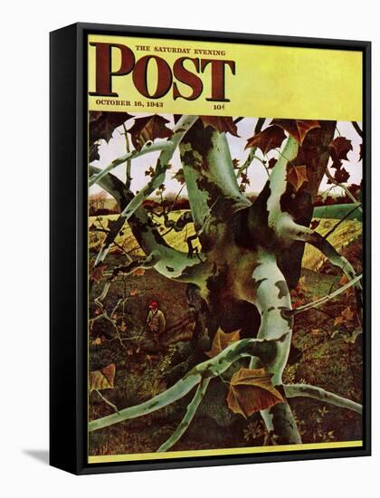 "Sycamore Tree and Hunter," Saturday Evening Post Cover, October 16, 1943-Andrew Wyeth-Framed Stretched Canvas