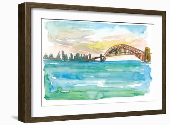 Sydney Australia Harbour Bridge And Opera At Sunset-M. Bleichner-Framed Art Print