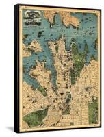 Sydney, Australia - Panoramic Map-Lantern Press-Framed Stretched Canvas