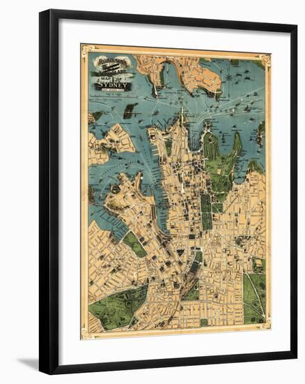 Sydney, Australia - Panoramic Map-Lantern Press-Framed Art Print