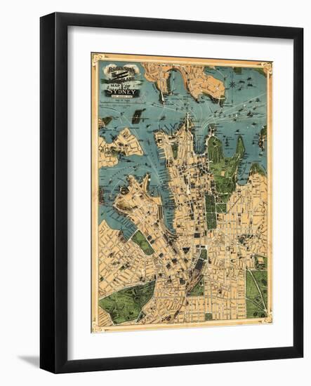 Sydney, Australia - Panoramic Map-Lantern Press-Framed Art Print