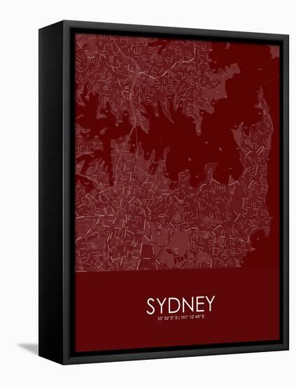 Sydney, Australia Red Map-null-Framed Stretched Canvas