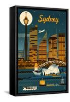 Sydney, Australia - Retro Skyline-Lantern Press-Framed Stretched Canvas