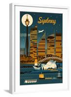 Sydney, Australia - Retro Skyline-Lantern Press-Framed Art Print