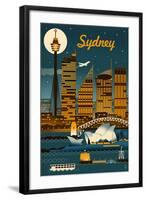 Sydney, Australia - Retro Skyline-Lantern Press-Framed Art Print