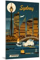 Sydney, Australia - Retro Skyline-Lantern Press-Mounted Art Print