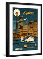 Sydney, Australia - Retro Skyline-Lantern Press-Framed Art Print