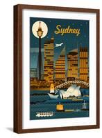 Sydney, Australia - Retro Skyline-Lantern Press-Framed Art Print