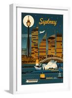 Sydney, Australia - Retro Skyline-Lantern Press-Framed Art Print